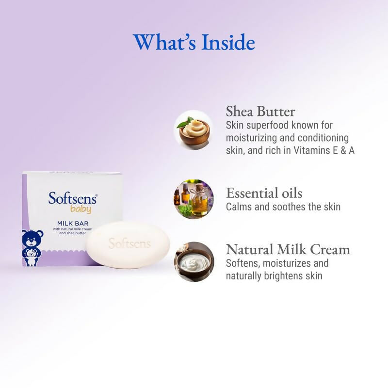 Softsens Baby Milk Bar Soap with Natural Milk Cream & Shea Butter | Grocsy
