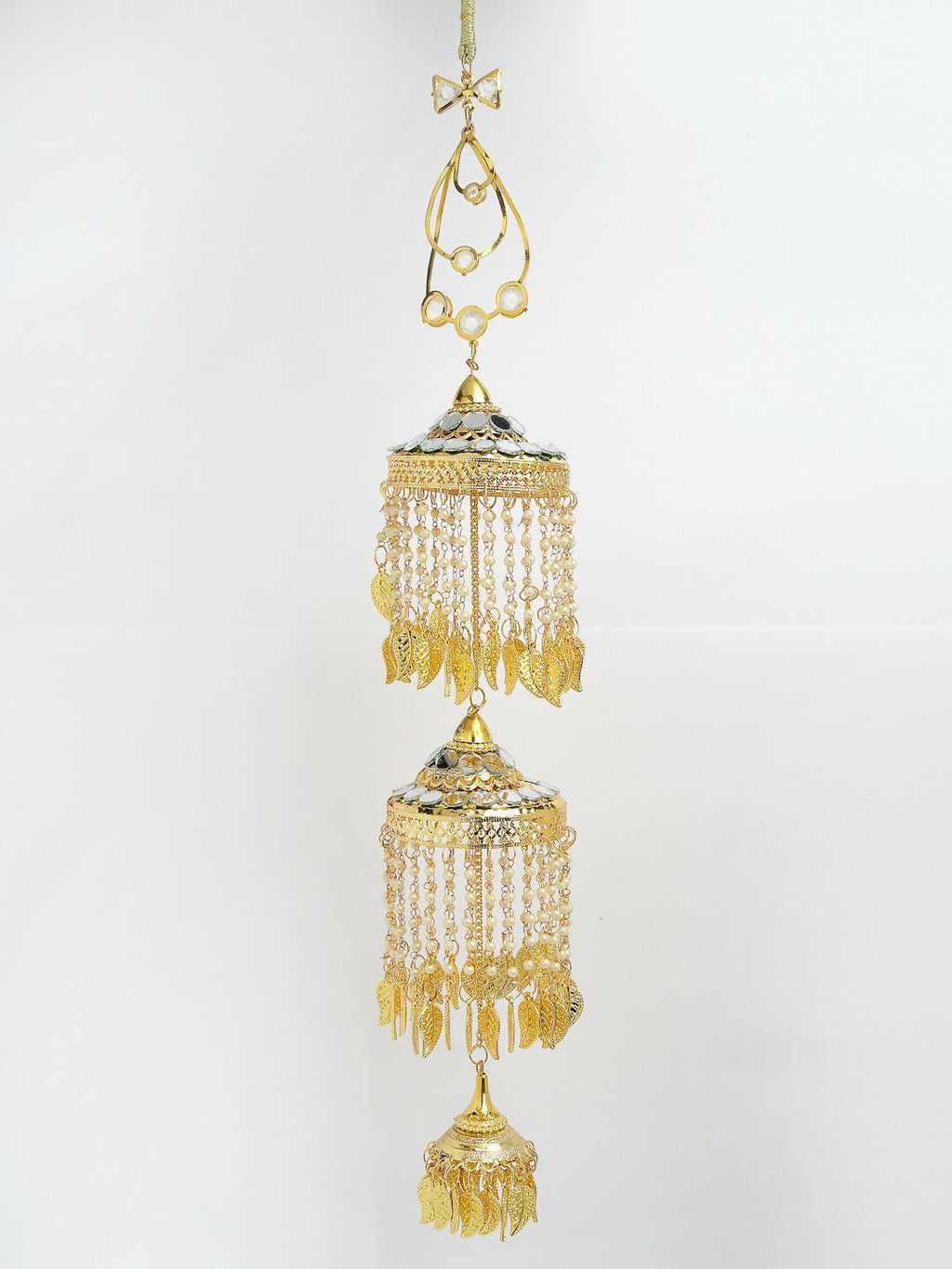 NVR Women's Pack Of 2 Gold-Polished & White Pearl Mirror Work Bridal Layered Kaleera Sets | Grocsy