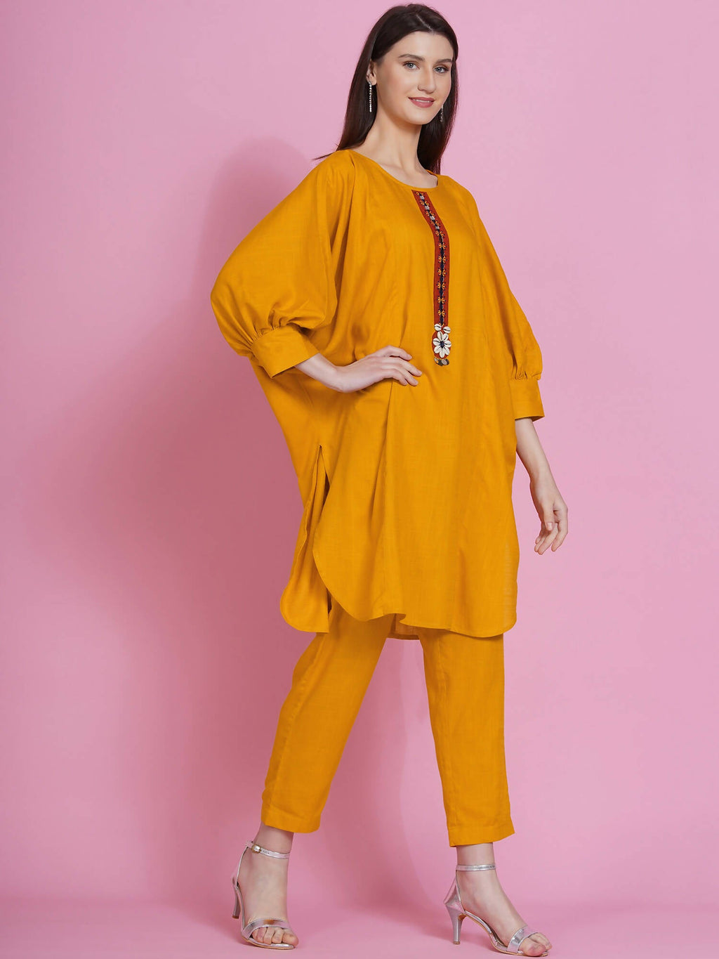 Women Republic Yellow Rayon Boxed Kurta With Pants | Grocsy
