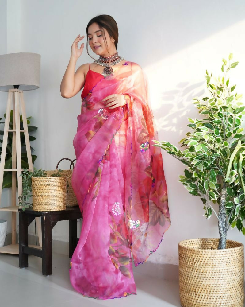 Vamsee Dillagi Dark Pink (Dillagi) Organza Saree | Grocsy