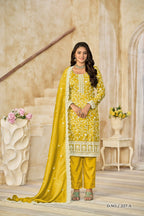 Anaita Yellow Organza Crush Stitched Suit with Embroidery Work | Grocsy