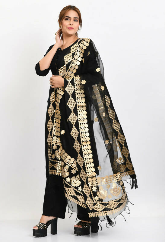 Mominos Fashion Moeza Women Organza Gotta Patti Bridal Dupatta Black Dupatta | Grocsy
