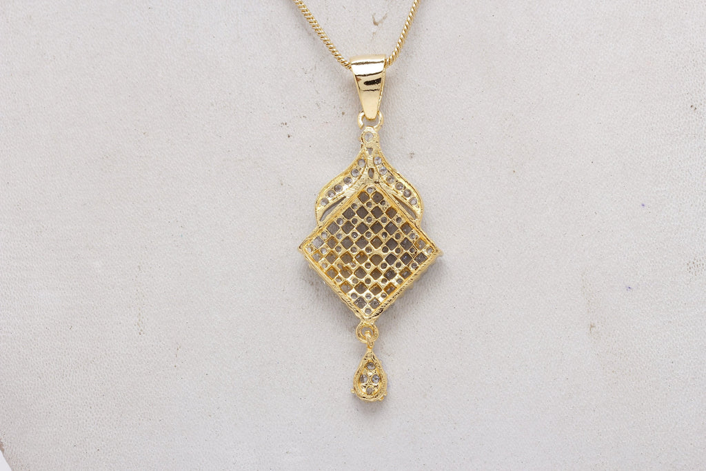 Gold-Polished Alloy American Diamond Pendant Necklace Set - The Pari | Grocsy