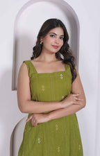 Miravan Womens Abstract Printed Green ALine Maxi Dress | Grocsy