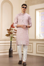 Raivat Ethnic Men's Art Silk Thread Work Kurta Pyjama In Onion Colour | Grocsy