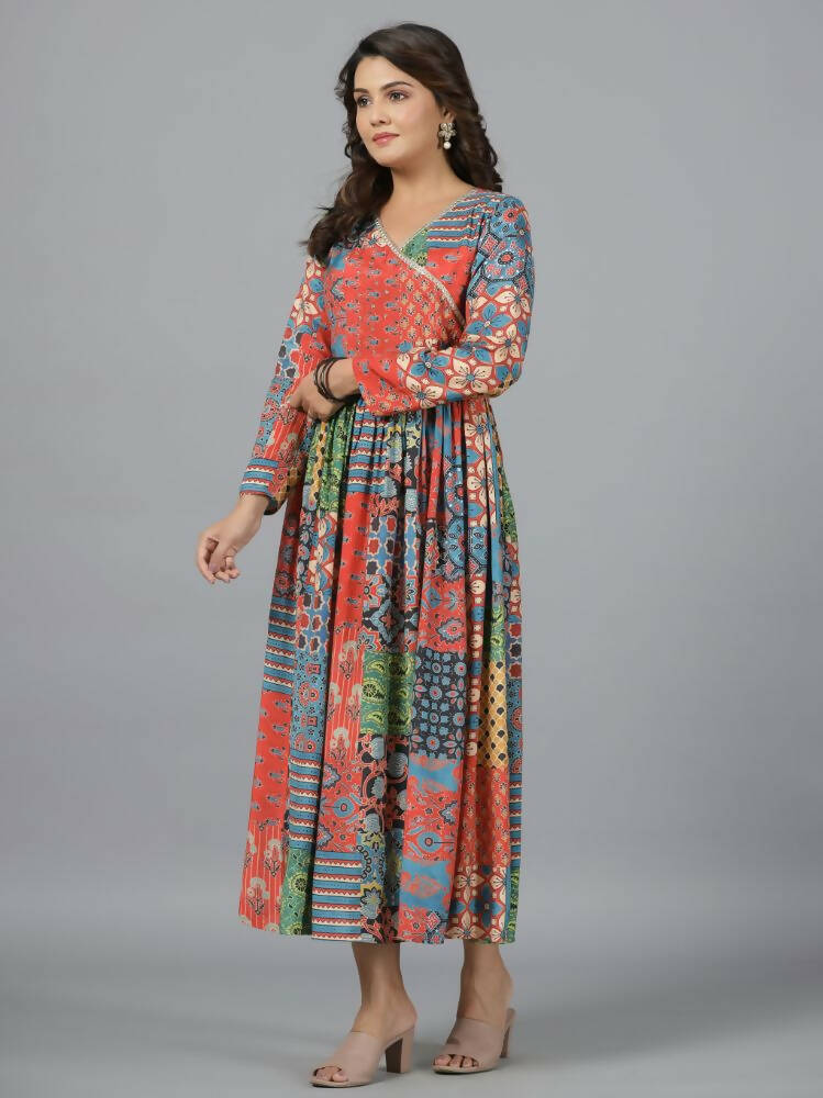 Juniper Women Red Muslin Printed Maxi Dress | Grocsy