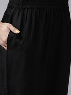Yufta Women Black & Beige Yoke Design Kurta with Trouser & Dupatta | Grocsy