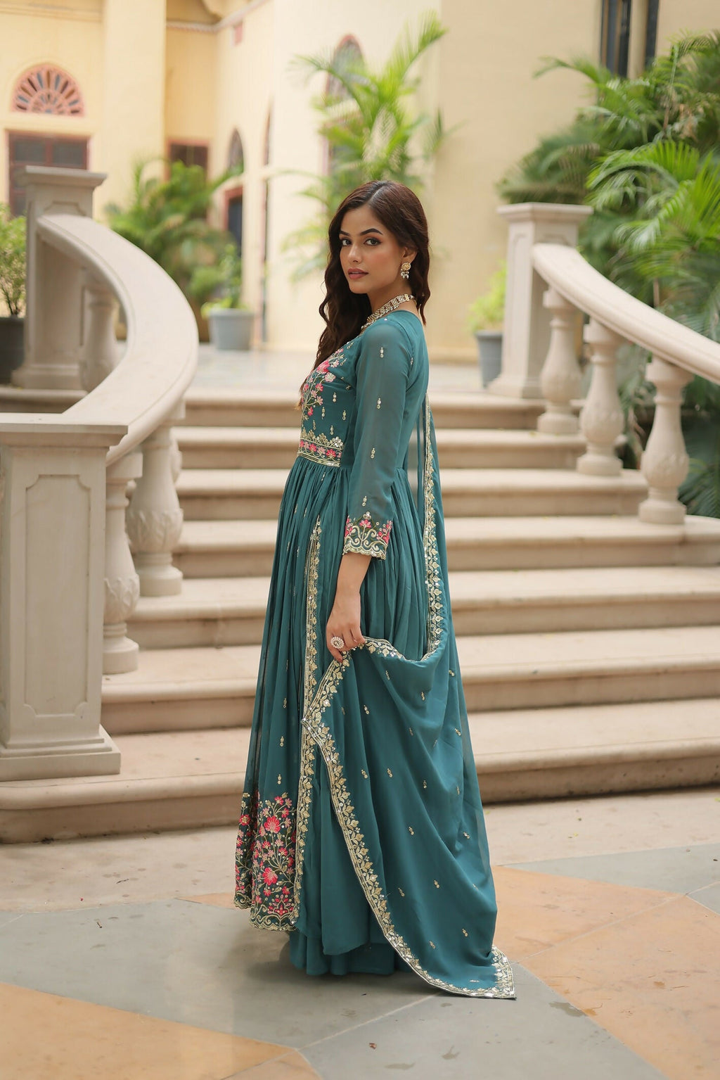 Joban Fashion Rama Georgette Sequence Embroidery Work Kurta Set | Grocsy