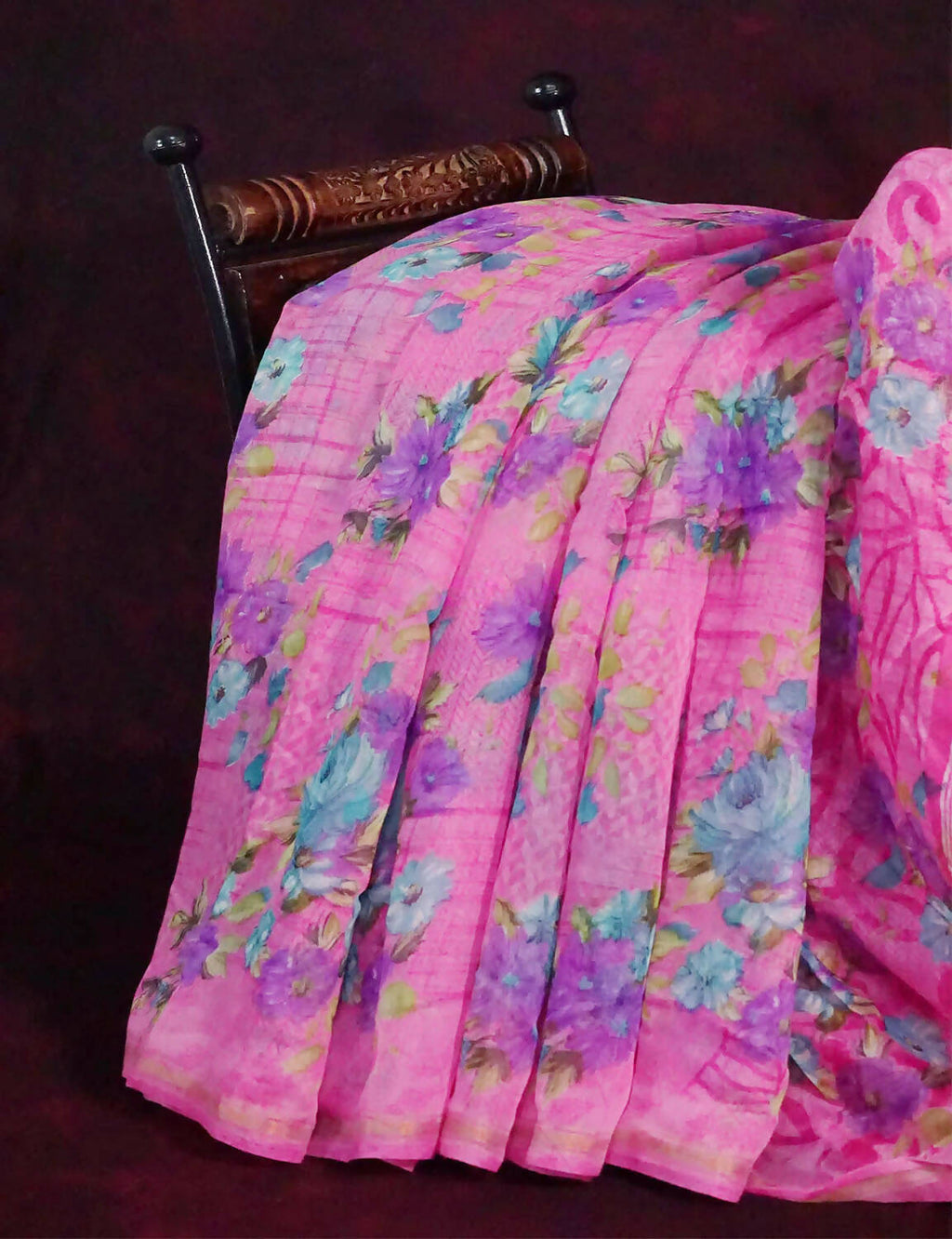 Neon Pink Printed Semi Chanderi Saree By Gayathri Reddy Designer Studio | Grocsy