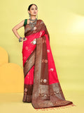 Joban Fashion Rani Pink & Bottle Green Plain With Weaving Border Banarasi Silk Sarees | Grocsy