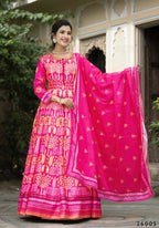 Wedding Designer Pink Soft Dola Silk Anarkali suit with Dupatta - Samanta | Grocsy
