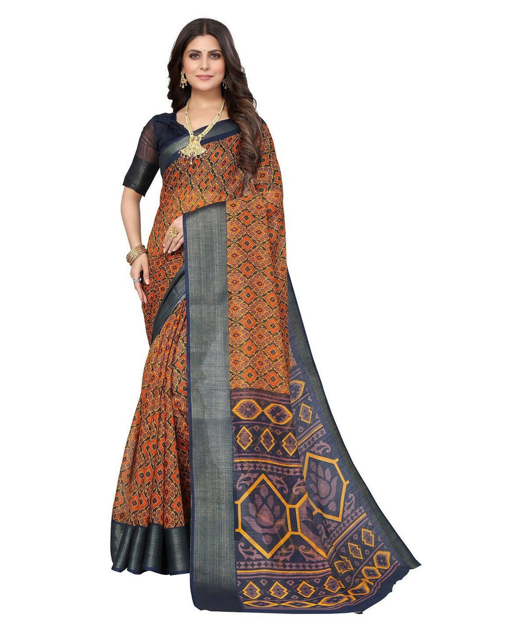 Vamika Cotton Orange Jari Border Bollywood Style Saree (VASU ORANGE) | Grocsy