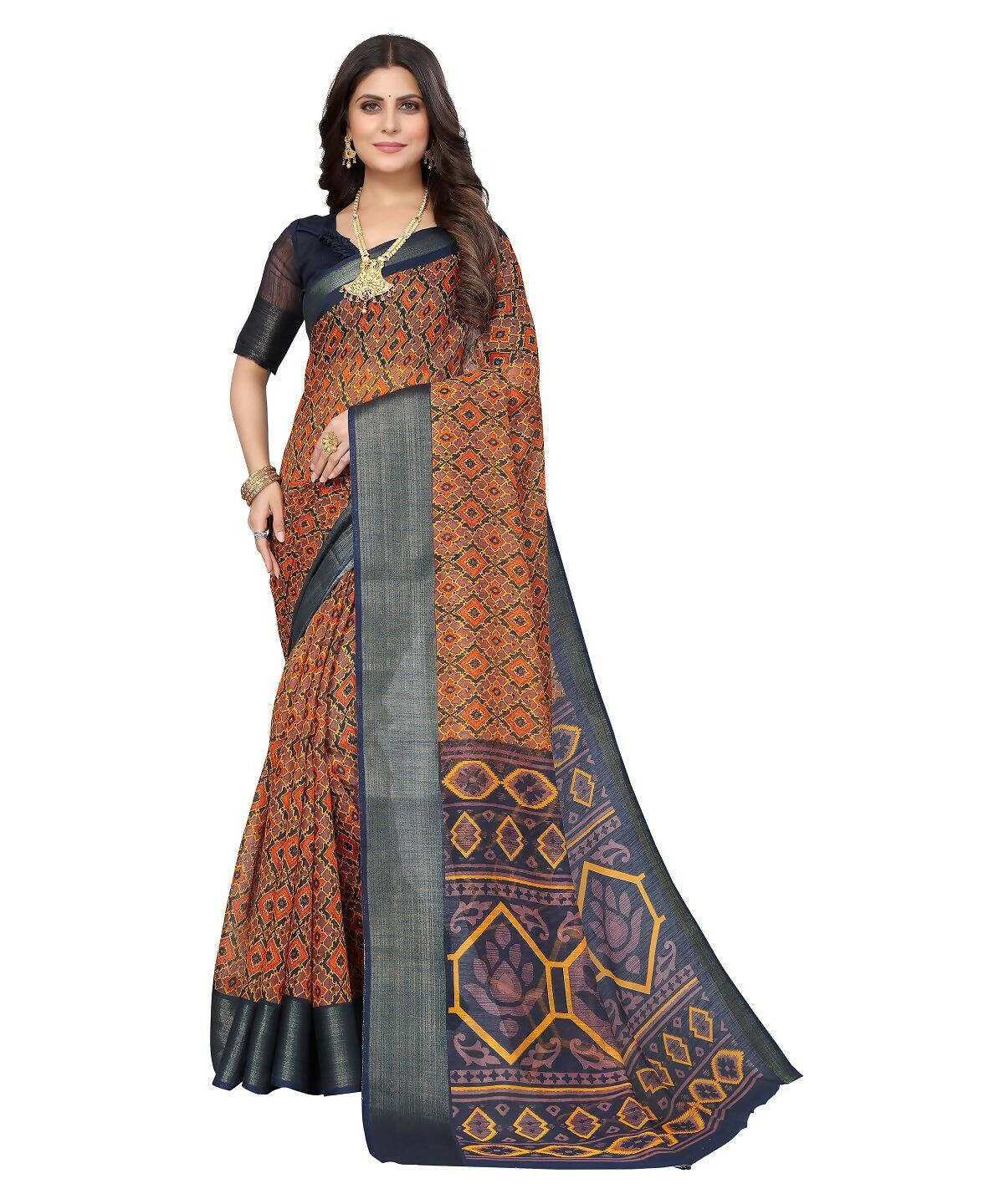 Vamika Cotton Orange Jari Border Bollywood Style Saree (VASU ORANGE) | Grocsy