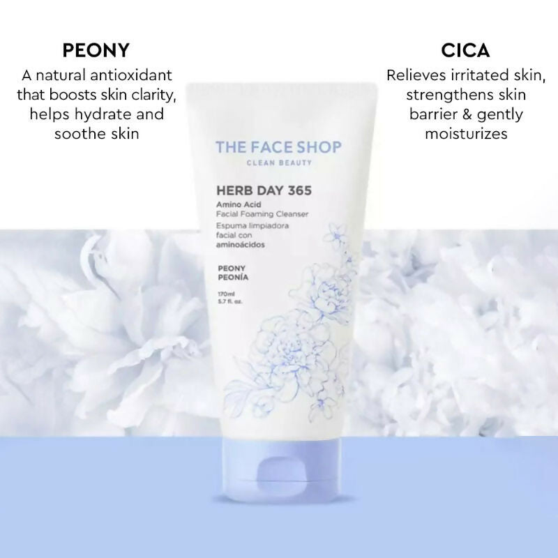The Face Shop Herb Day Amino Acid Face Wash, Gentle Cleanser that Exfoliates & Brighten Skin - Korean Skincare | Grocsy