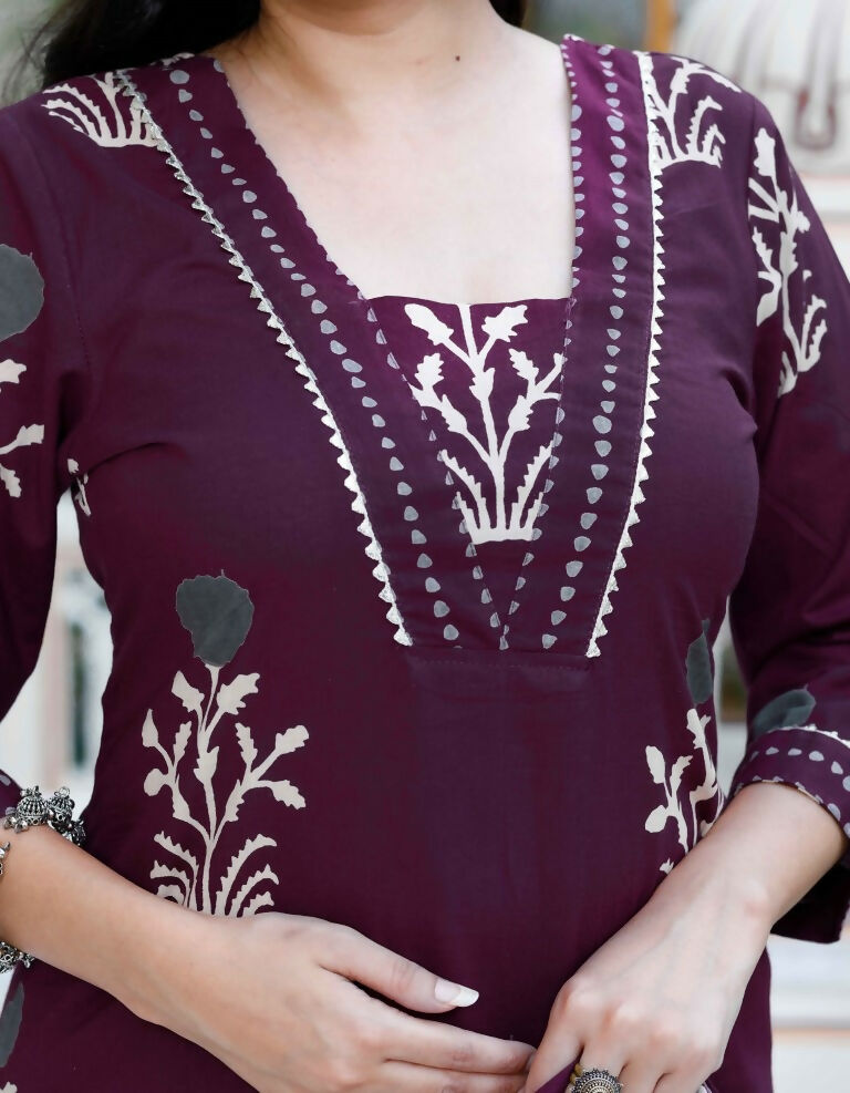 Miravan Women's Cotton Fabric Purple Kurta With Palazzo | Grocsy