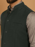 Even Apparels Pure Wool Nehru Jacket - Green | Grocsy