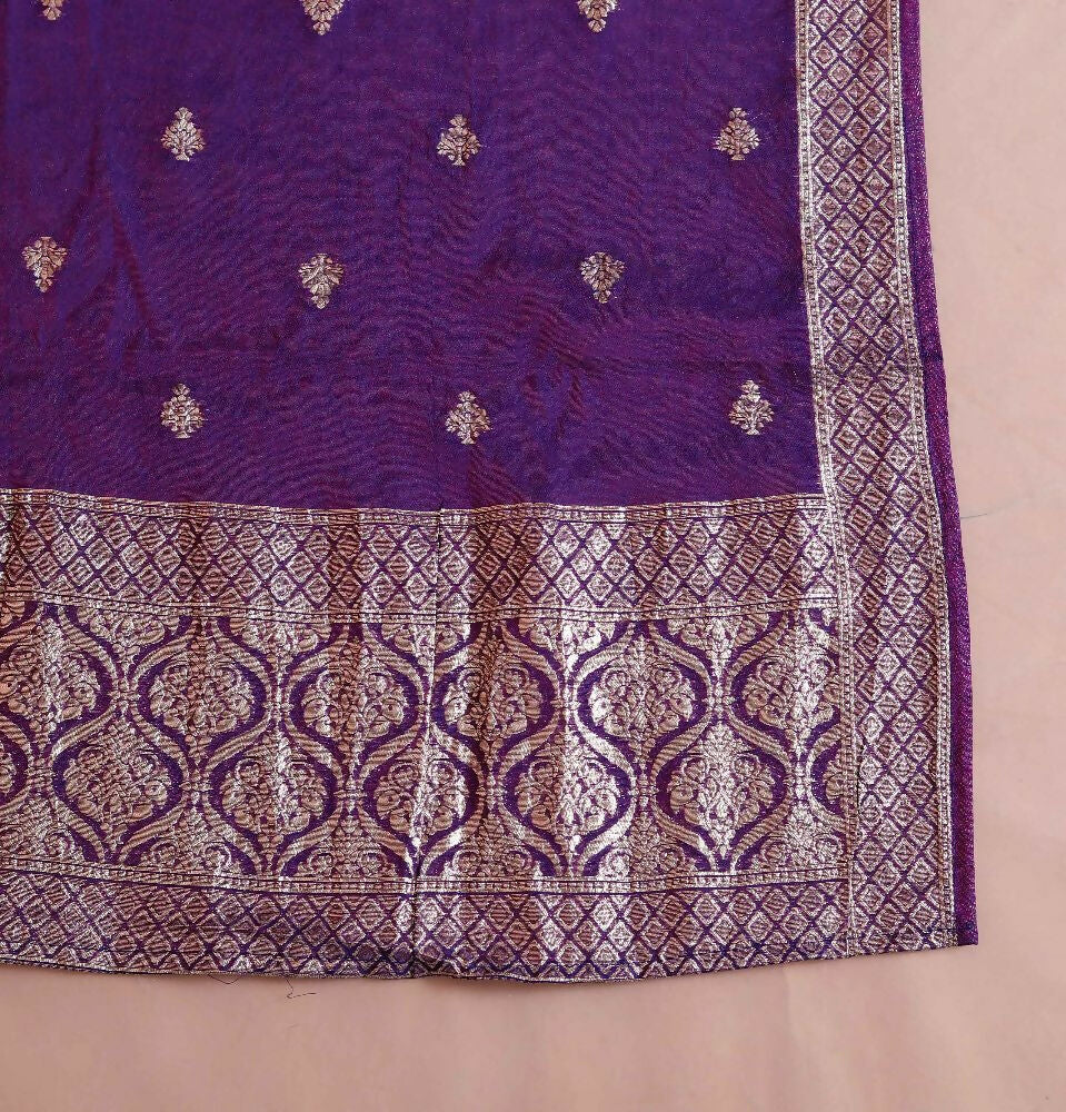 Miravan Womens Purple Muslin Straight Kurta And Palazzo With Dupatta Suit Set | Grocsy