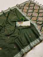 Vastranavya Green Muga Cotton Meenakari & Azarakh Pallu Saree with Contrast Blouse | Grocsy