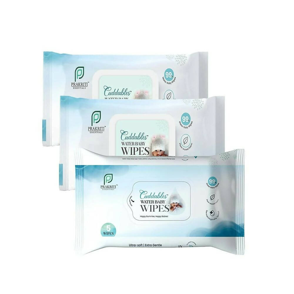 Cuddables 99% Water Baby Wipes - Natural Plant Made Cloth Wipes | 5 Pcs Wipes, Pack of 3 (15 Wipes) | Grocsy