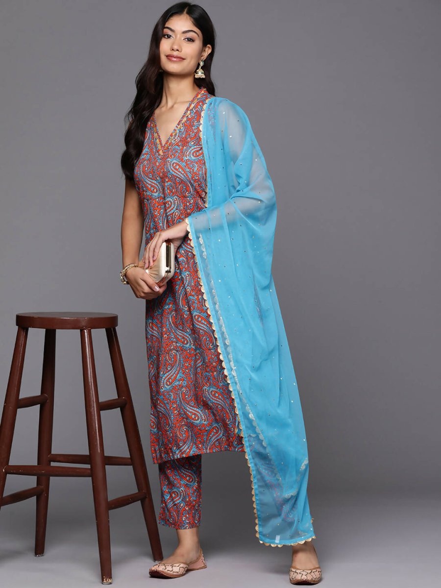Ahalyaa Women's Traditional wear Kurta Set - Teal Blue | Grocsy
