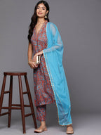 Ahalyaa Women's Traditional wear Kurta Set - Teal Blue | Grocsy