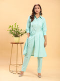 BohoJazz Mint Green Longline Shirt with Formal Pants Co-ord Set | Grocsy