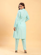BohoJazz Mint Green Longline Shirt with Formal Pants Co-ord Set | Grocsy