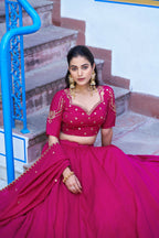 Lorenvalley Fashion Ranipink NC Silk Plain Lehenga Embroidery Work Choli with Dupatta | Grocsy