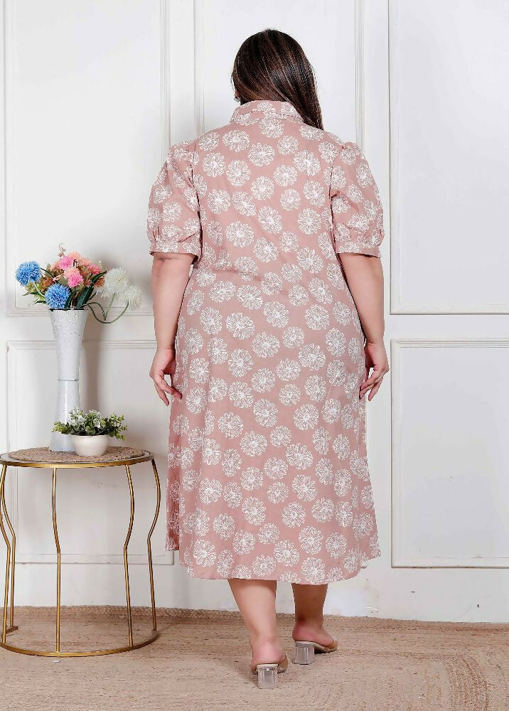 Miravan Plus Size Womens Puff Sleeve Pure Cotton Printed Maxi Dress | Grocsy