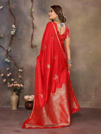 Joban Fashion Red Floral Motifs Banarasi Silk Sarees | Grocsy