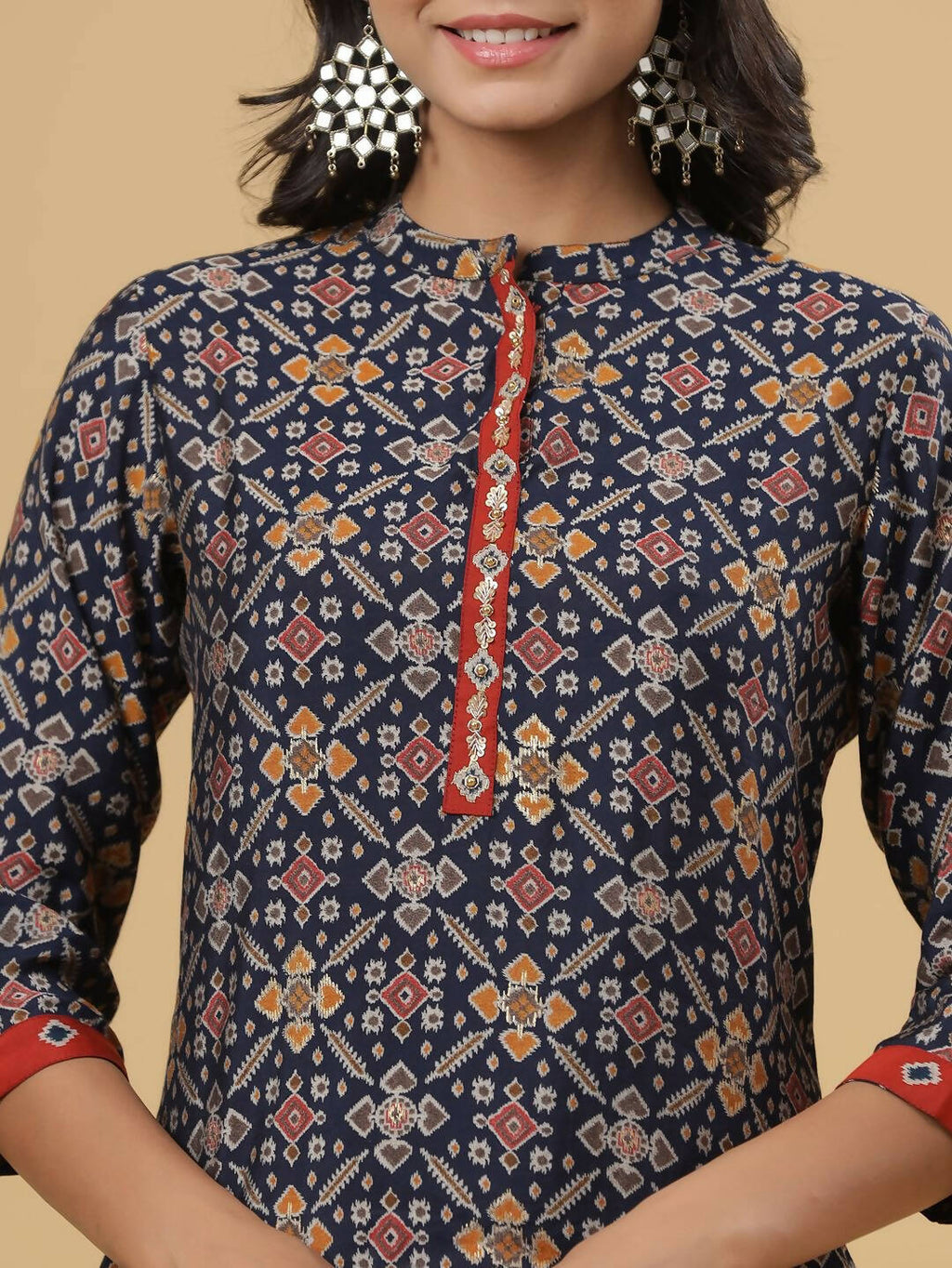 Juniper Women's Navy Printed Straight Knee Length Kurta | Grocsy