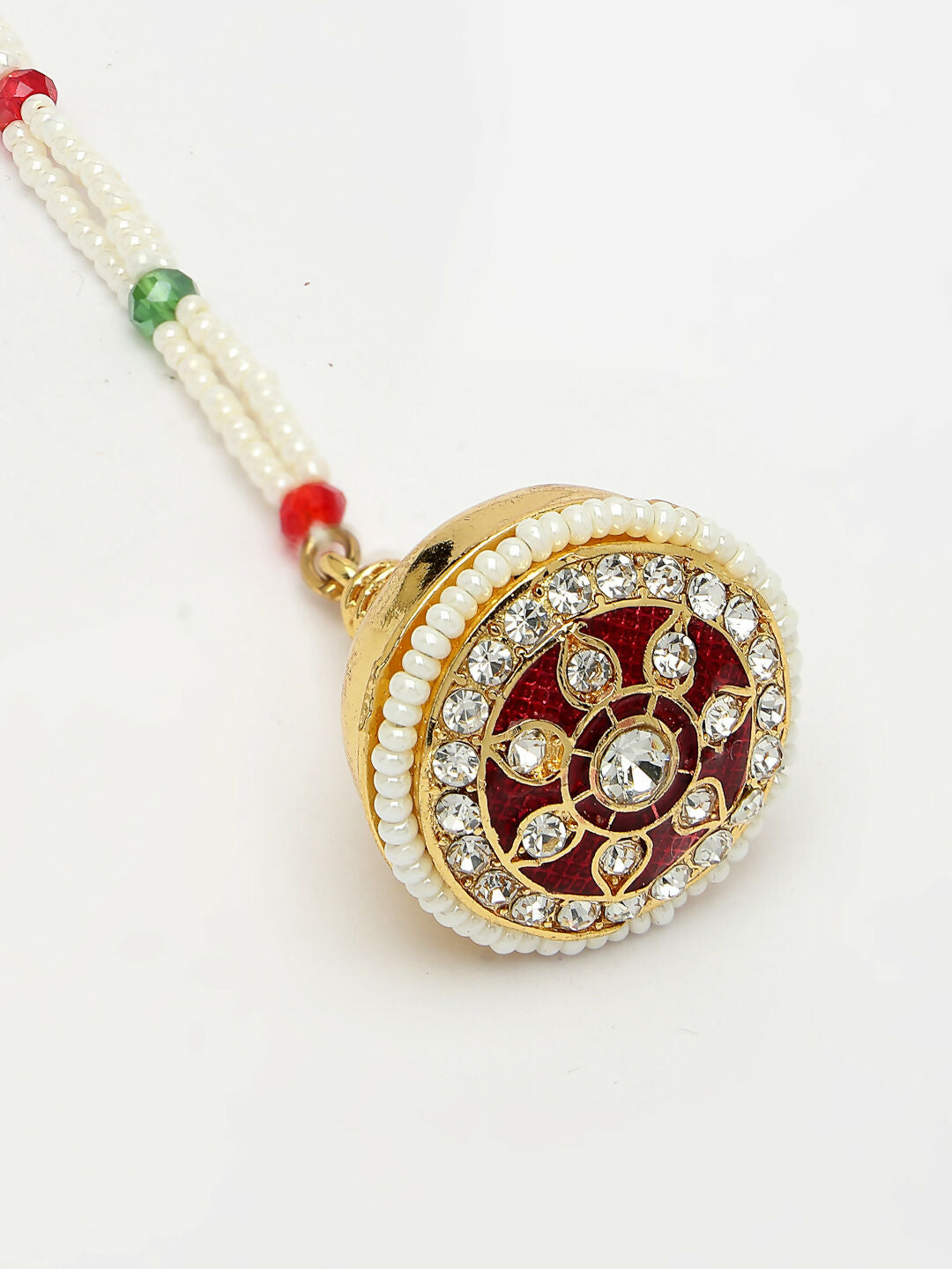 NVR Women's Gold-Polished CZ Stone-Studded Borla Maang Tikka | Grocsy