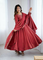 Joban Fashion Maroon Kurta Set Chanderi Sequence Embroidery Work | Grocsy