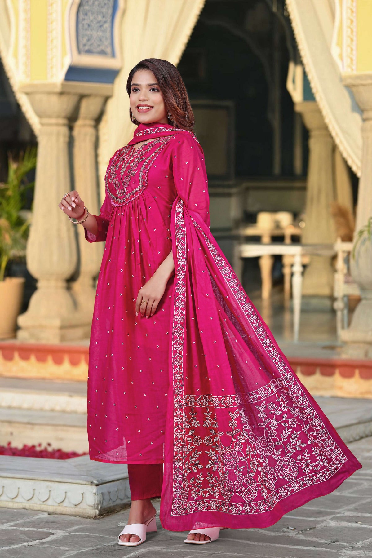 The52 Women's Beautiful Cotton Fabric Embroidery Work Straight Kurta Pant and Dupatta Set | Grocsy