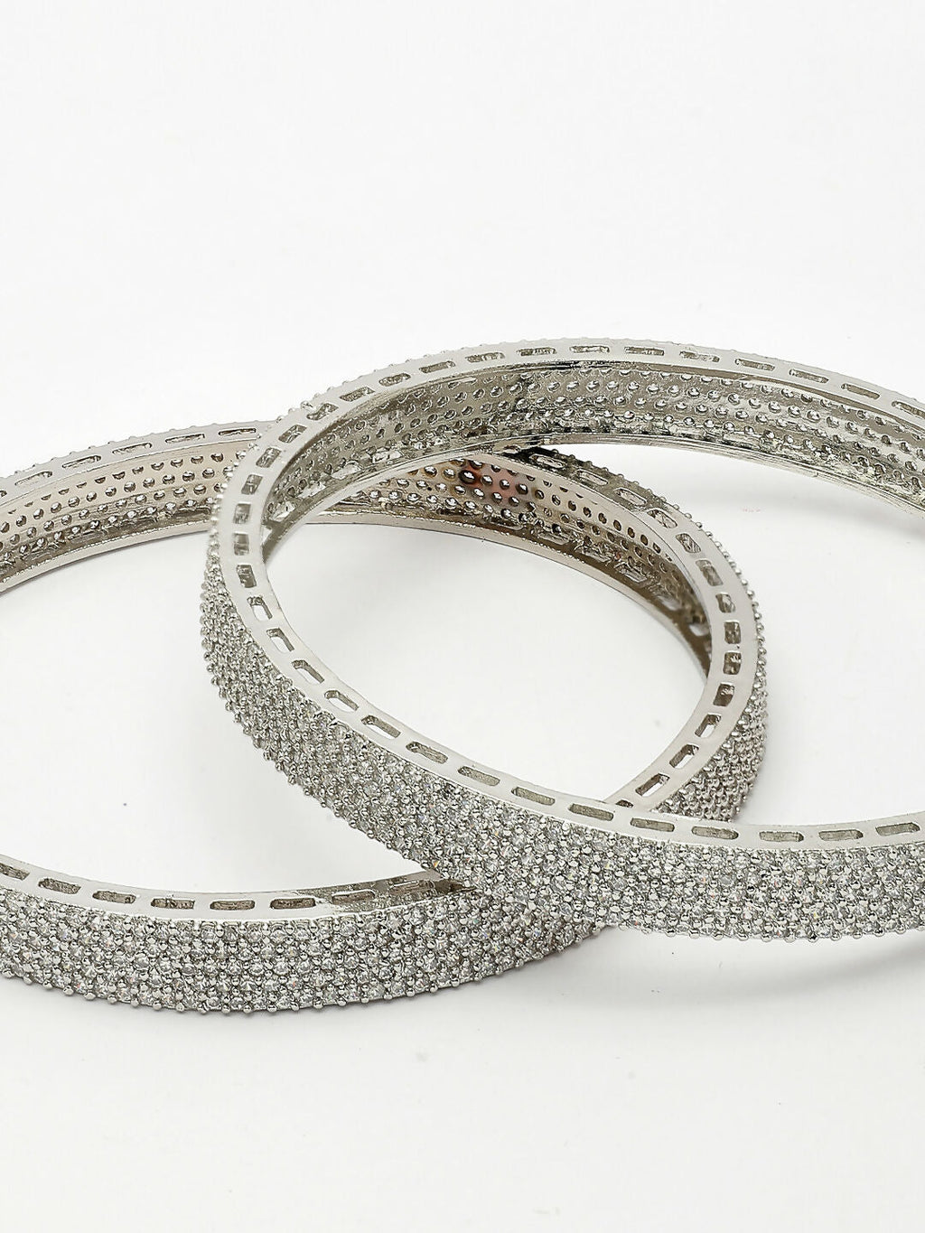 NVR Women's Set of 2 Silver-Plated White American Diamond Studded Bangles | Grocsy