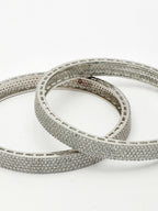 NVR Women's Set of 2 Silver-Plated White American Diamond Studded Bangles | Grocsy