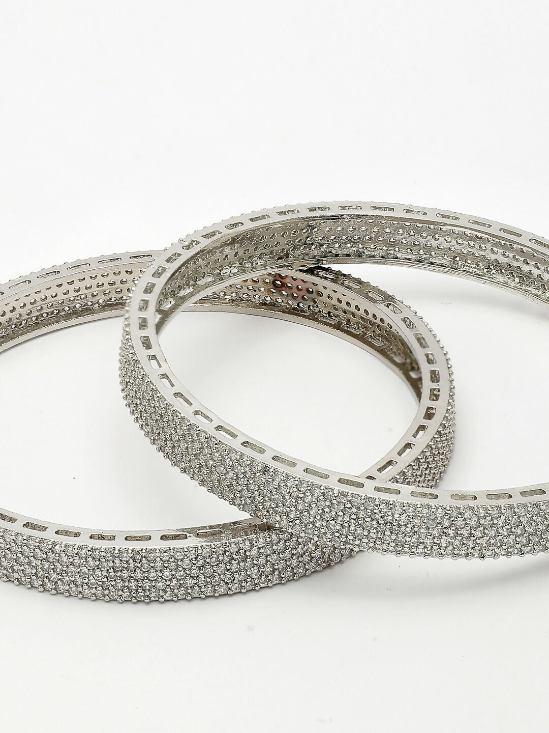 NVR Women's Set of 2 Silver-Plated White American Diamond Studded Bangles | Grocsy