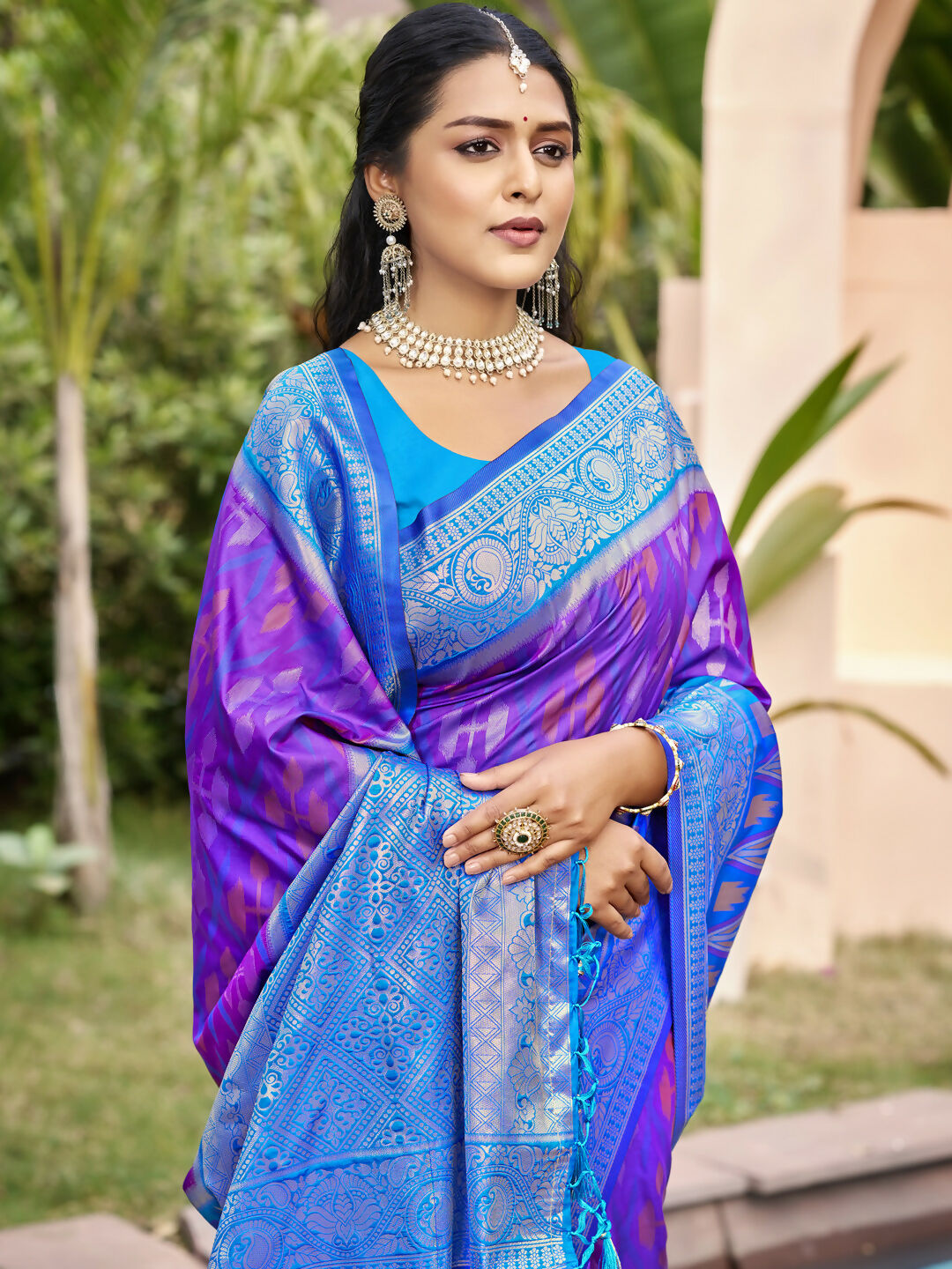 Shree Shyam Fashion Purple Pochampally Silk Saree | Grocsy