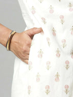 Ahalyaa Women's Off White Cotton Printed Kurta | Grocsy