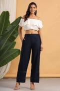 Juniper Women Navy Rayon Woven Design Flared Palazzo | Grocsy