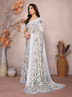 Designer Partywear Greay Bright Moss Satin Patta Fancy Saree - Kanak | Grocsy