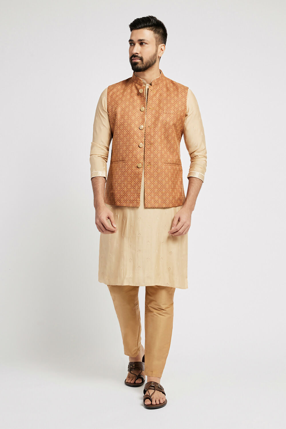 Ethnic India Brown Bundi Men's Jacket Abstract Blended | Grocsy