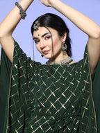 Janasya Women Green Checked New Age Kaftan Kurta | Grocsy