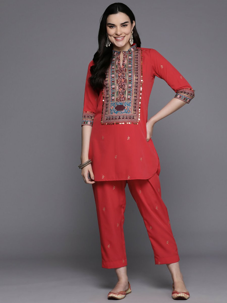 Ahalyaa Women's Traditional Wear Co-ods - Red | Grocsy
