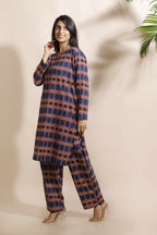 Breathables Women'S Blue Cotton Abstract Print Loungewear Co-Ord Set – Long Kurta & Pants | Grocsy