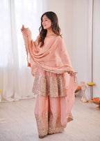 Teeya Creation Light Peach Color Fendy Satin Silk Embroidery Work Party Wear Salwar Suit | Grocsy