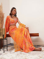 Orange Digital Chinon Handwork Top with Palazzo & Dupatta - Naomika | Grocsy