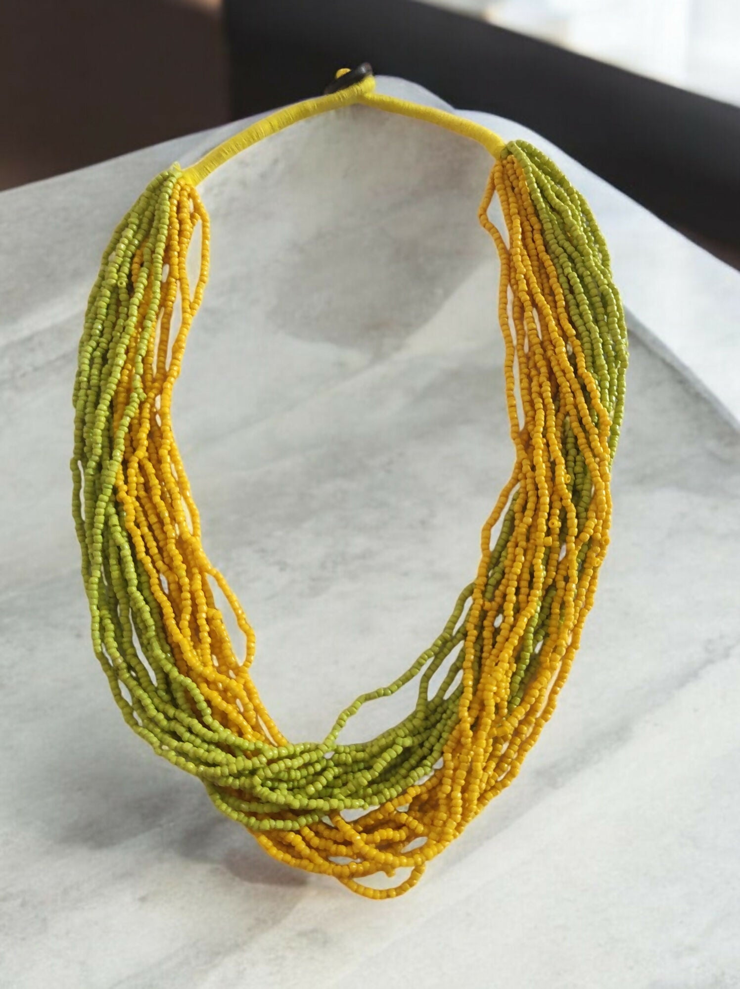 Inhanns Handmade Beaded Multilayer Necklace, 20 Layers - Neon Green & Yellow | Grocsy