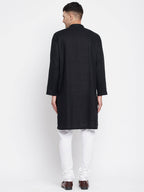Even Apparels Black Linen Men's Sherwani Kurta With Decorative Placket | Grocsy