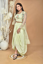 Morchari Women Hand Embroidery Crop Top-Light Green | Grocsy